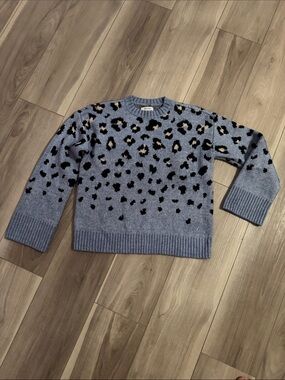 Nine West Light Blue Leopard-Print Crewneck Sweater